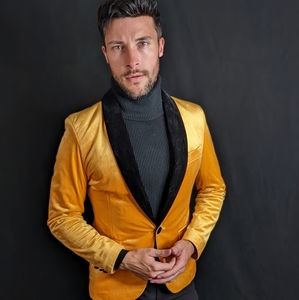 Velvet Tuxedo Jacket in gold